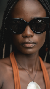 Signature Collection - The One + Sunglasses with black acetate oversized cat-eye frames and dark-gray tinted lenses