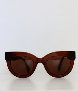 Front view of see-through brown sunglasses.